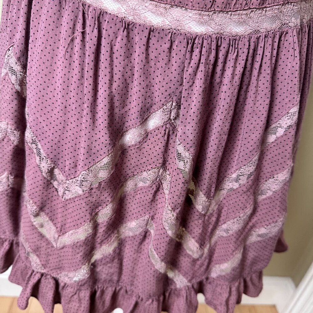 FREE PEOPLE Voile Lace Trapeze Sip Dress Mauve Polka Dot Size Small - Picture 12 of 15